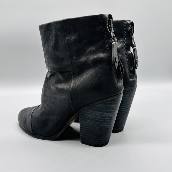 Rag & Bone Boots Womens 8.5 Black Leather Newbury Ankle Booties Block Heel Zip - Picture 5 of 12